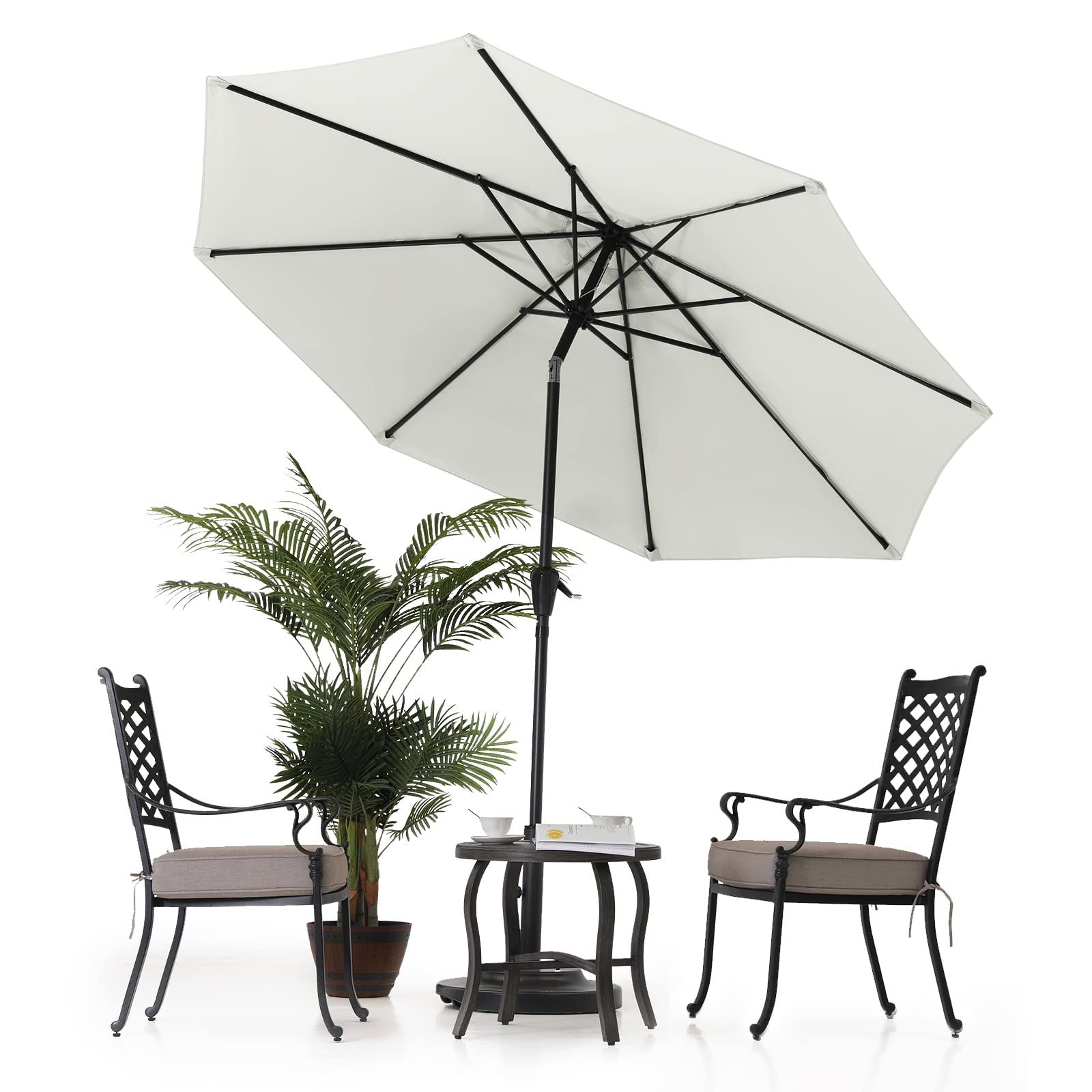 マスターキャノピー（MASTERCANOPY） ガーデンパラソル 直径230cm / 270cm × 高さ203cm / 240cm 角度調節可能 ハンドル回転式 日よけ 撥水 庭 アウトドア (270cm,アイボリー)YZ