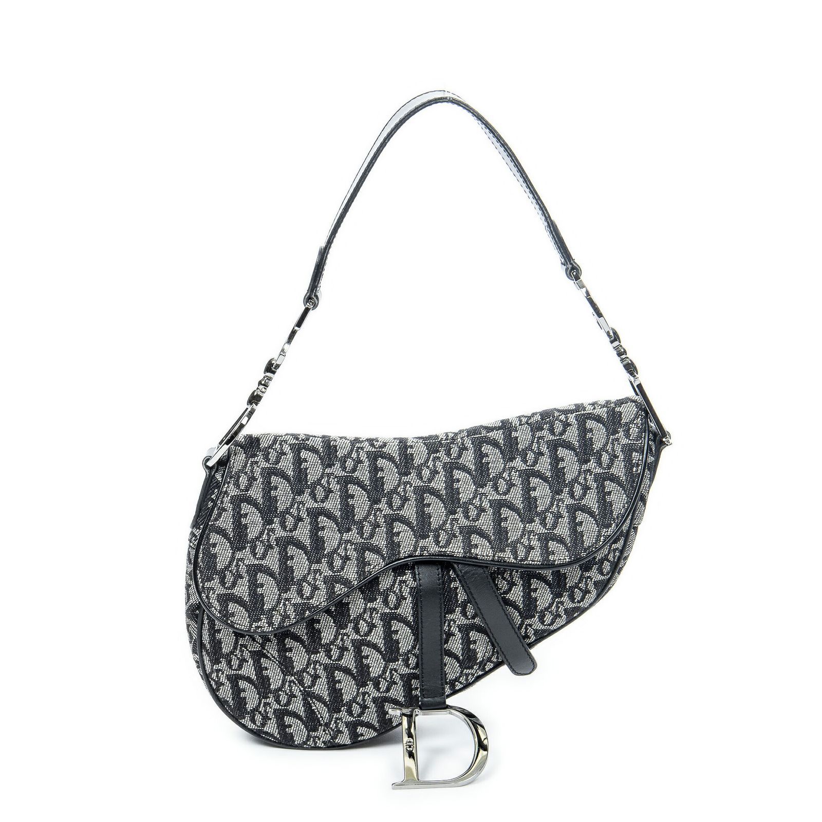 [中古] DIOR ディオールサドルバッググレー/ブラックトロッター柄 キャンバスA