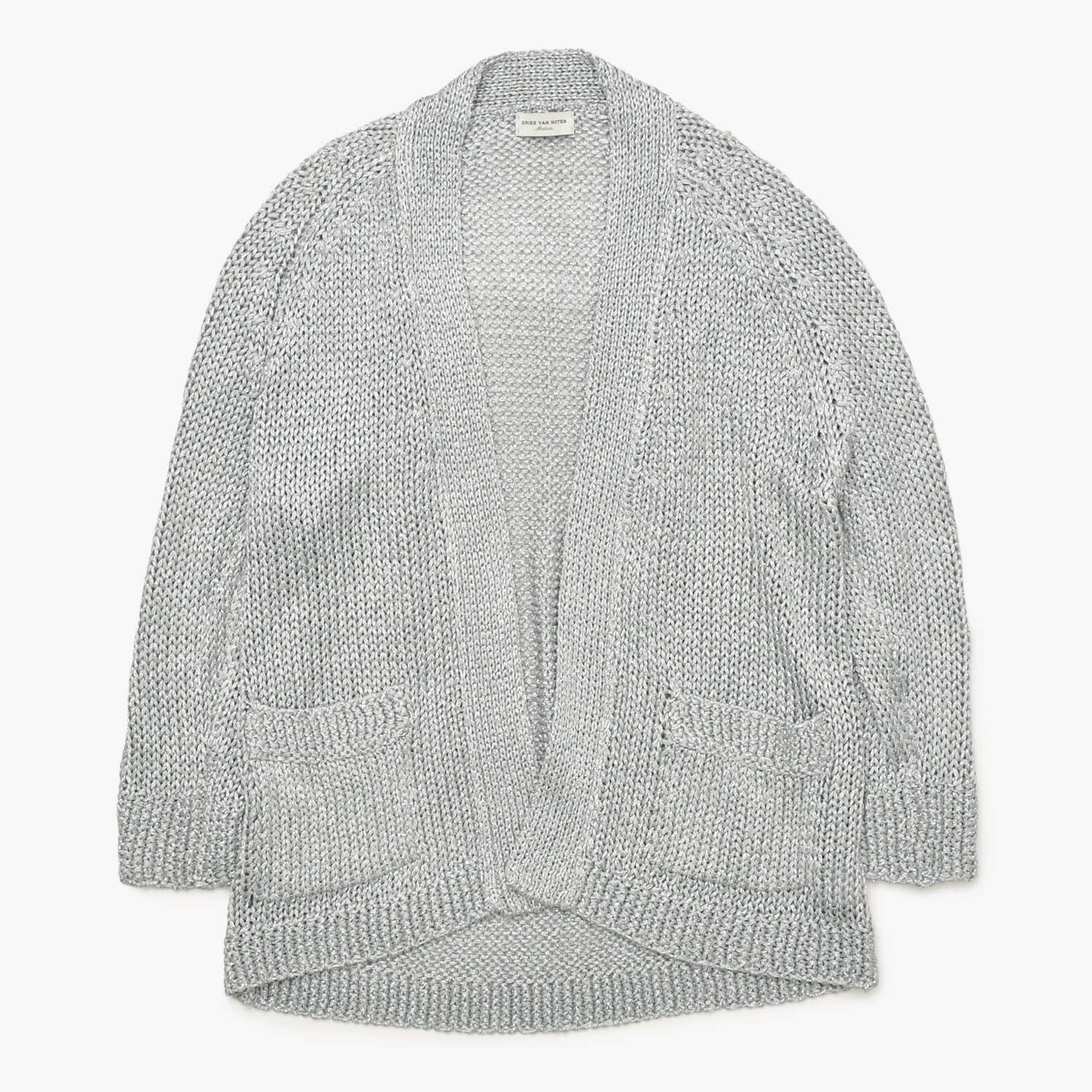 DRIES VAN NOTEN ドリスヴァンノッテン カーディガン シルバー M アセテート ポリエステル ナイロン 美品 中古 4a002698