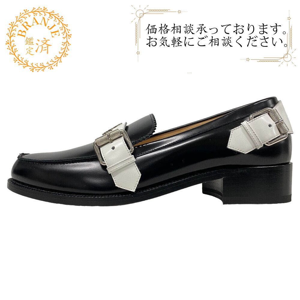 Christian Louboutin/クリスチャンルブタン MONMOC DONNA 39 ロゴ ストラップ レザー ローファー ブラック レディース ブランド