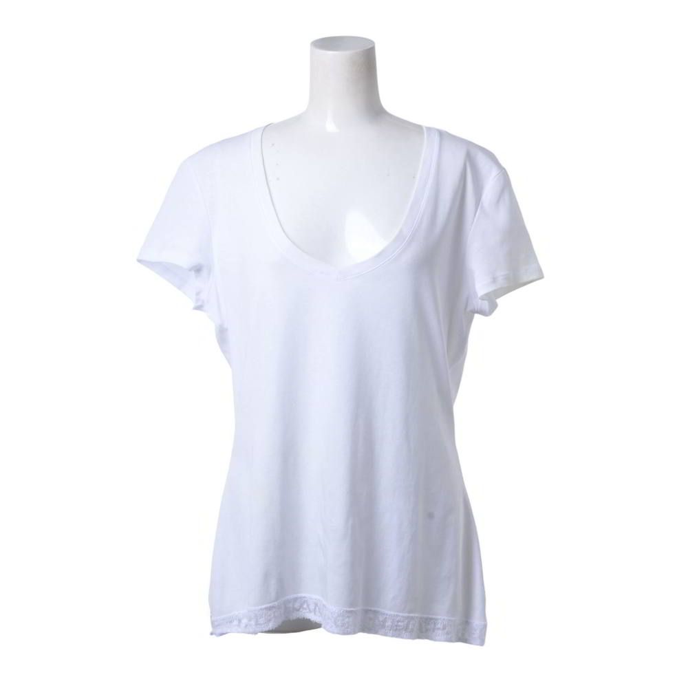 CHANEL P41322K03045 裾レース ロゴ Vネック Tシャツ