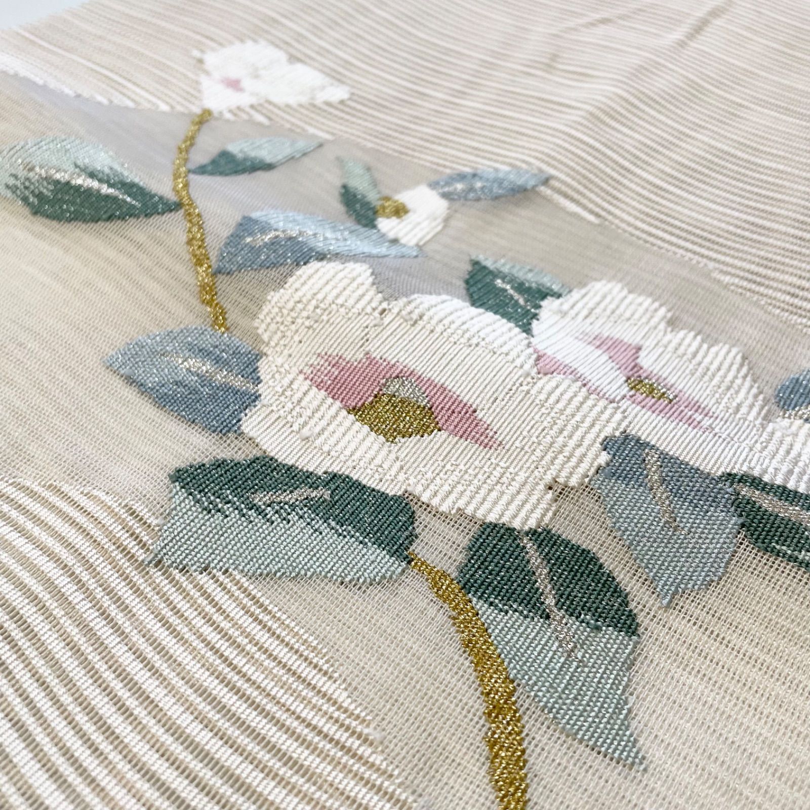 J963 名古屋帯 八寸 絽 金銀糸 椿 正絹 夏帯 和装 和服 - メルカリ
