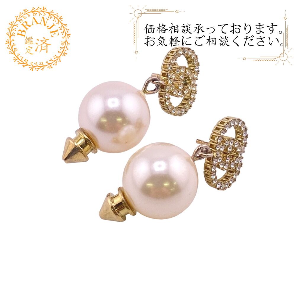 GUCCIグッチ インターロッキングG ラインストーン ピアス ブランド ジュエリー アクセサリー ゴールド