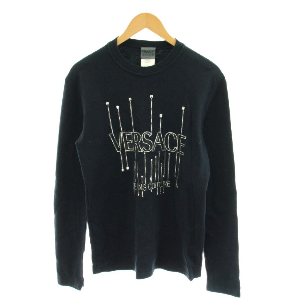 ヴェルサーチジーンズ VERSACE JEANS COUTURE スウェット トレーナー ロゴ ビジュー M 黒 ブラック /AN74