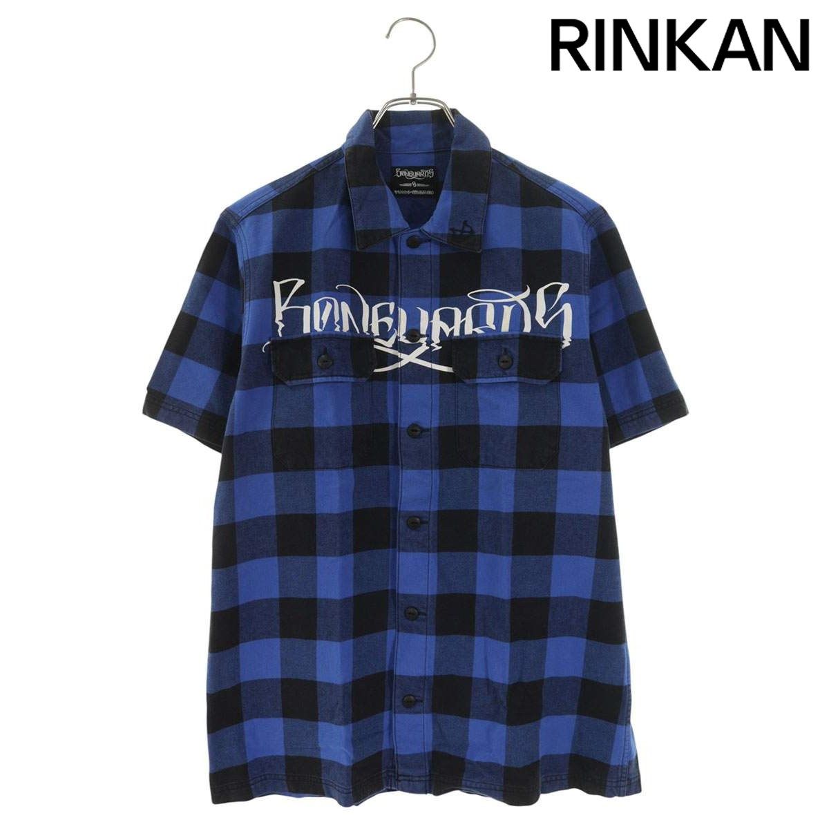 ネイバーフッド ×ステューシー STUSSY BONEYARDS/BESTN-SHーM02 ロゴプリントブロックチェック半袖シャツ メンズ S