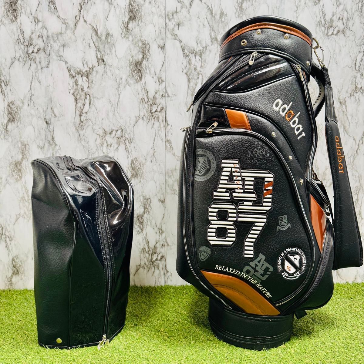 【中古】アダバット カート式 キャディバッグ ゴルフバッグ 黒 茶 中古】アダバット カート式 キャディバッグ ゴルフバッグ 黒 茶 - メルカリ