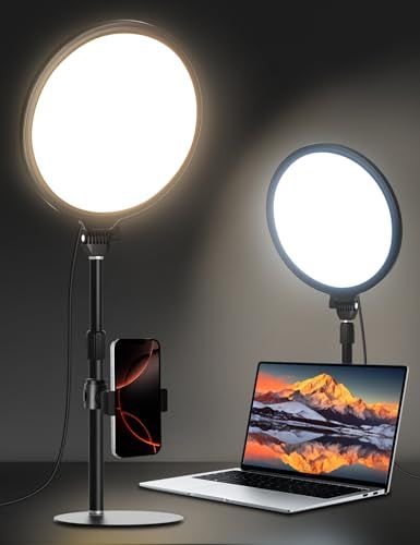 【新品】Niceveedi LEDリングライト 撮影用ライト 卓上26cm フルスク リーンライト 10段階調光 自撮り ライブ配信 ウェブ会議 zoom用 メイク/化粧用 撮影ライト 高輝度LED 3色モード スマホホルダー付き USB給電 c579fce8