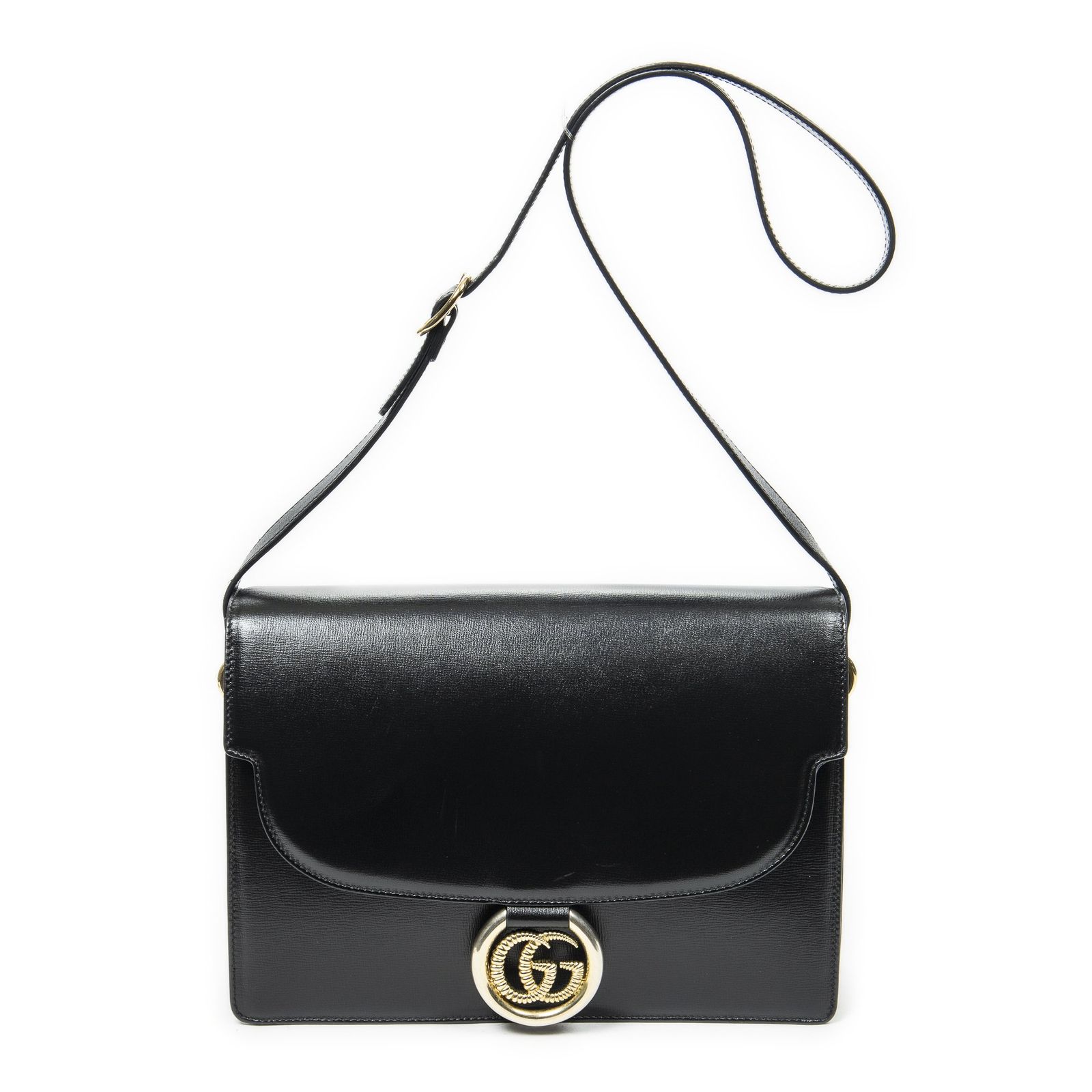 [中古] GUCCI グッチミディアム トルションGG リングバッグ黒スタッズ付きカーフスキンA