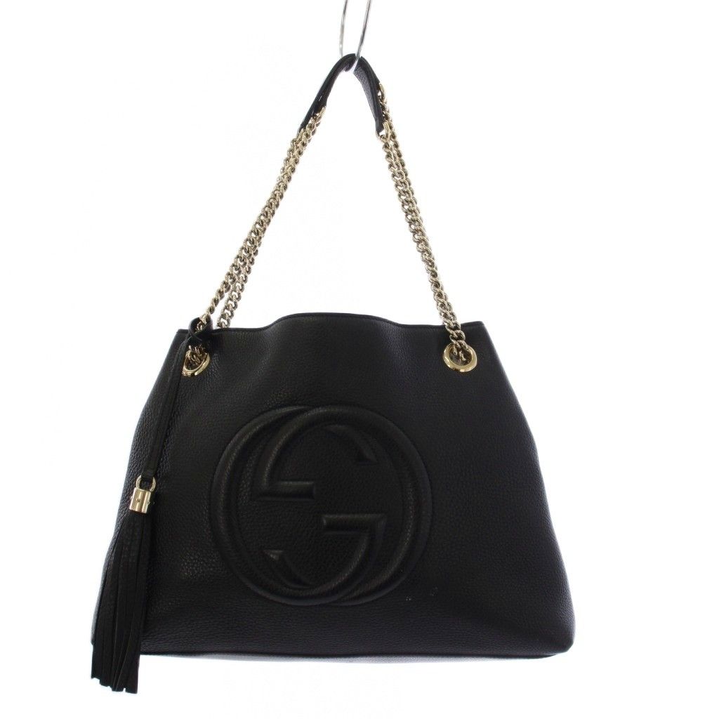 グッチ GUCCI ソーホーインターロッキングGロゴチェーントートバッグ ハンドバッグ レザー 黒 ブラック 308982 /YT ■OH