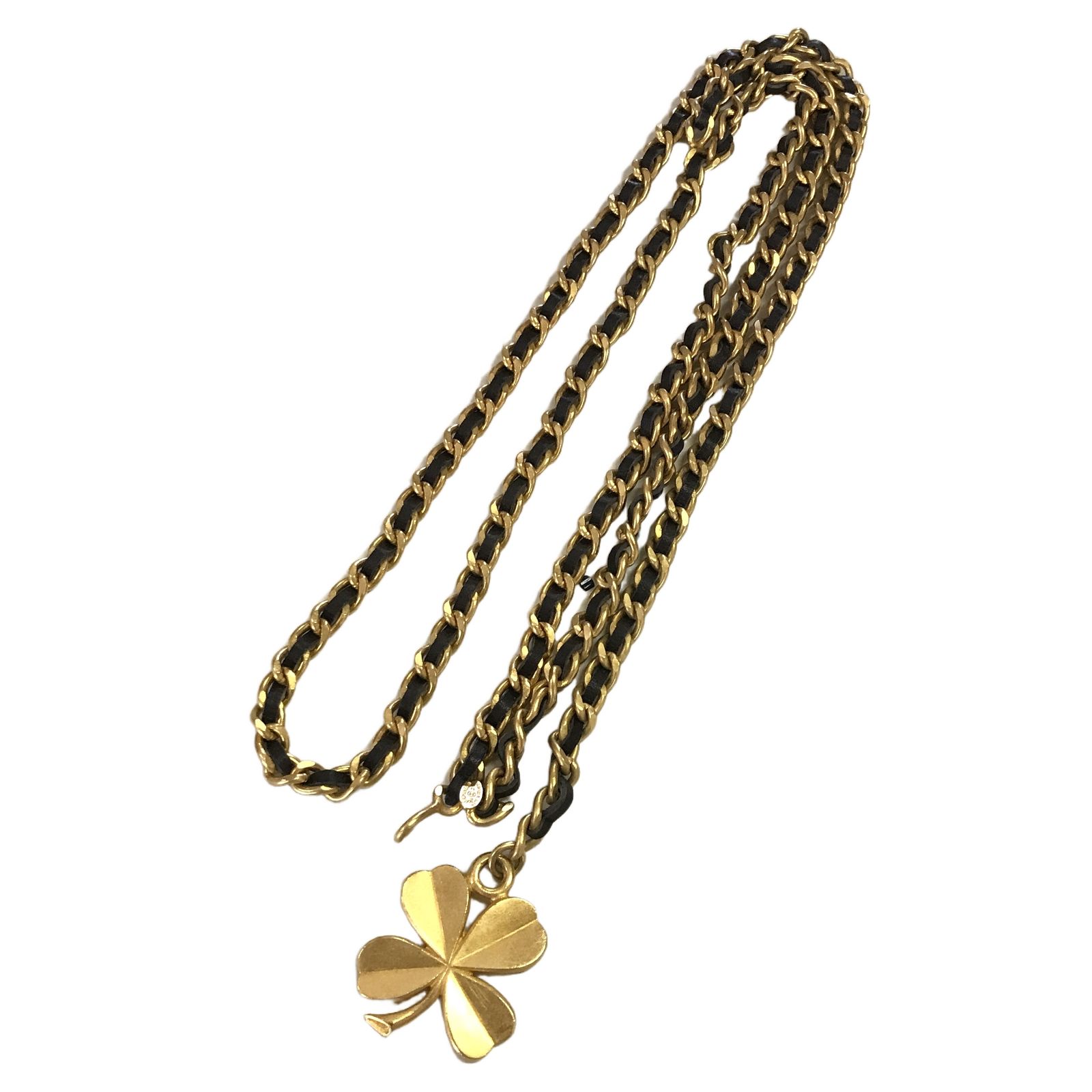 シャネル CHANEL クローバー チェーンベルト 94P ゴールド金具 ヴィンテージ レディース ブラック 中古 T11293705