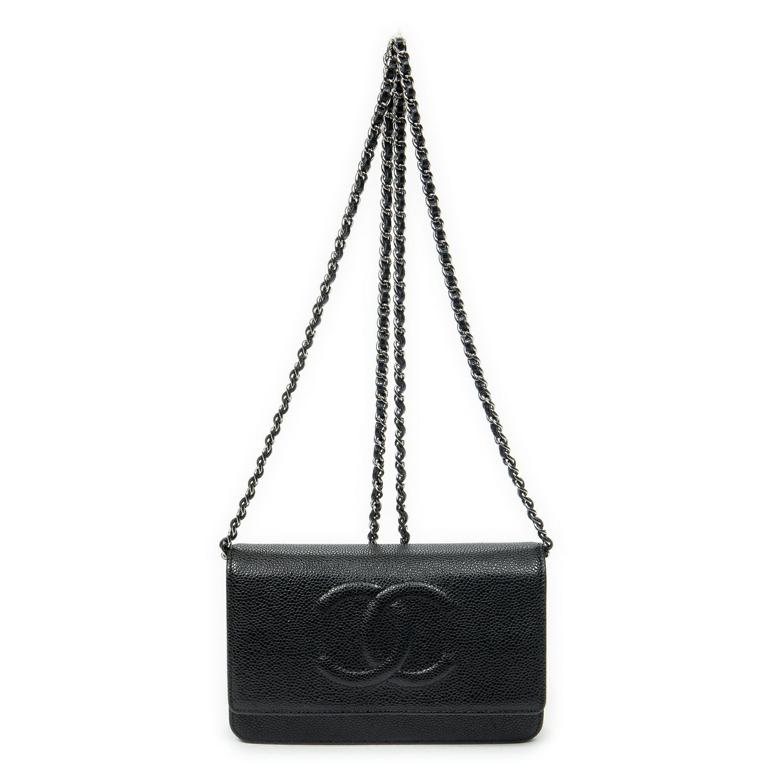 [中古] CHANEL シャネルクラシックチェーンウォレット黒マトラッセキャビアレザーA