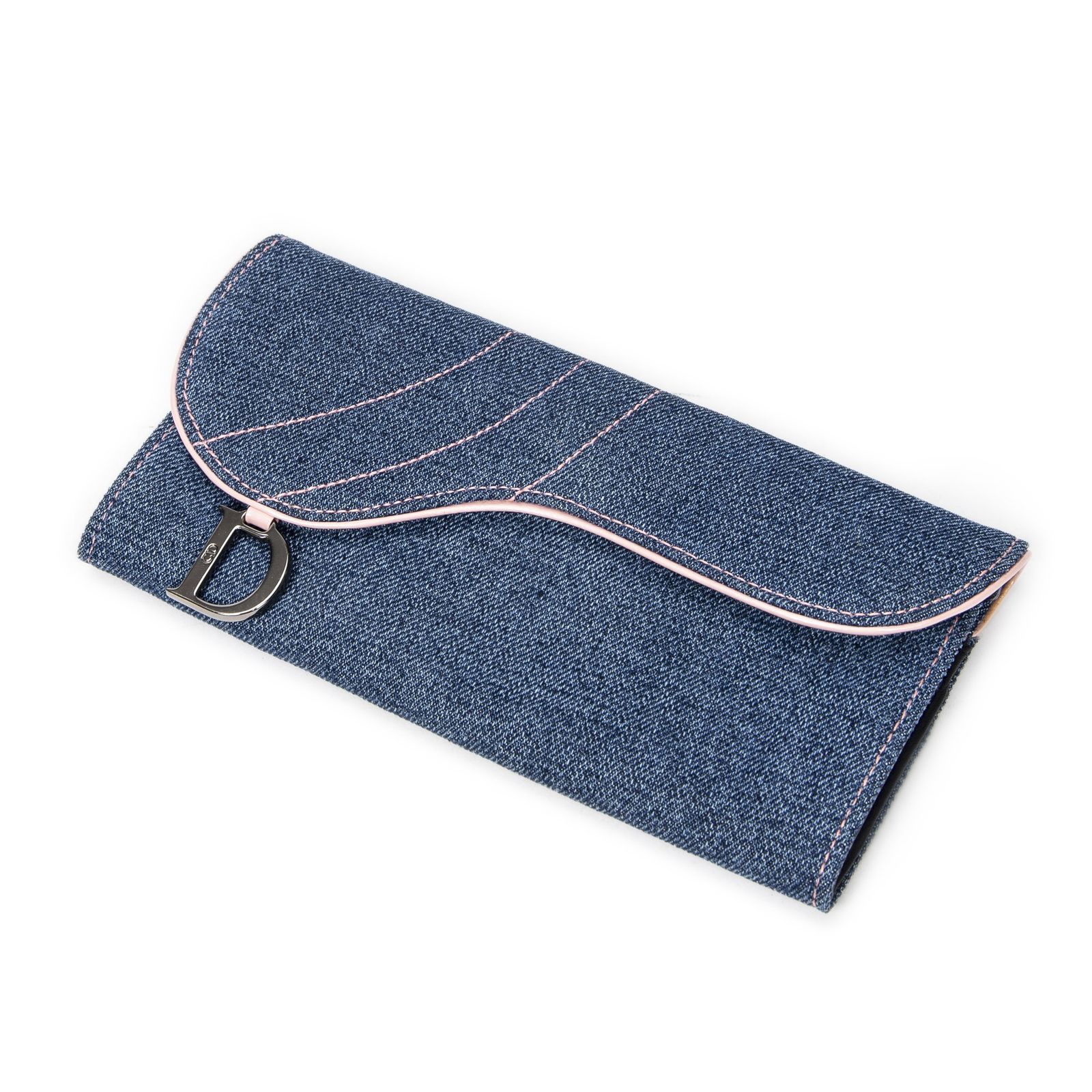 [中古] DIOR ディオールロング ジーン サドル ウォレット青デニムキャンバスA