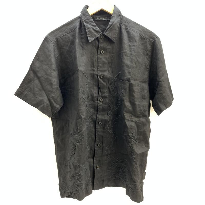 【中古】オールド ALL SAINTS リネンシャツ L ブラック オールセインツ[92]