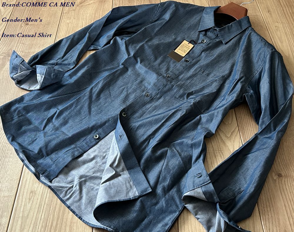 新品 COMME CA MEN コムサメン デニムライクコットンツイル レギュラーカラーシャツ 09ネイビー Lサイズ 19IK11 定価19,800円
