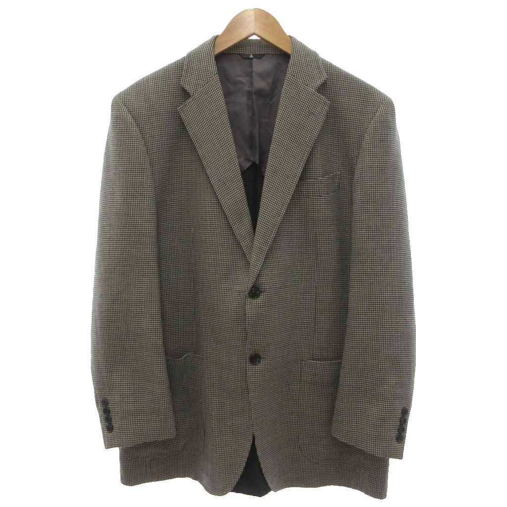 ランバン LANVIN COLLECTION テーラードジャケット シングル カシミヤ混 R50 千鳥柄 2B ノッチドラペル 開き見せ サイドベンツ 総裏地 グレー /KB ■ECG005
