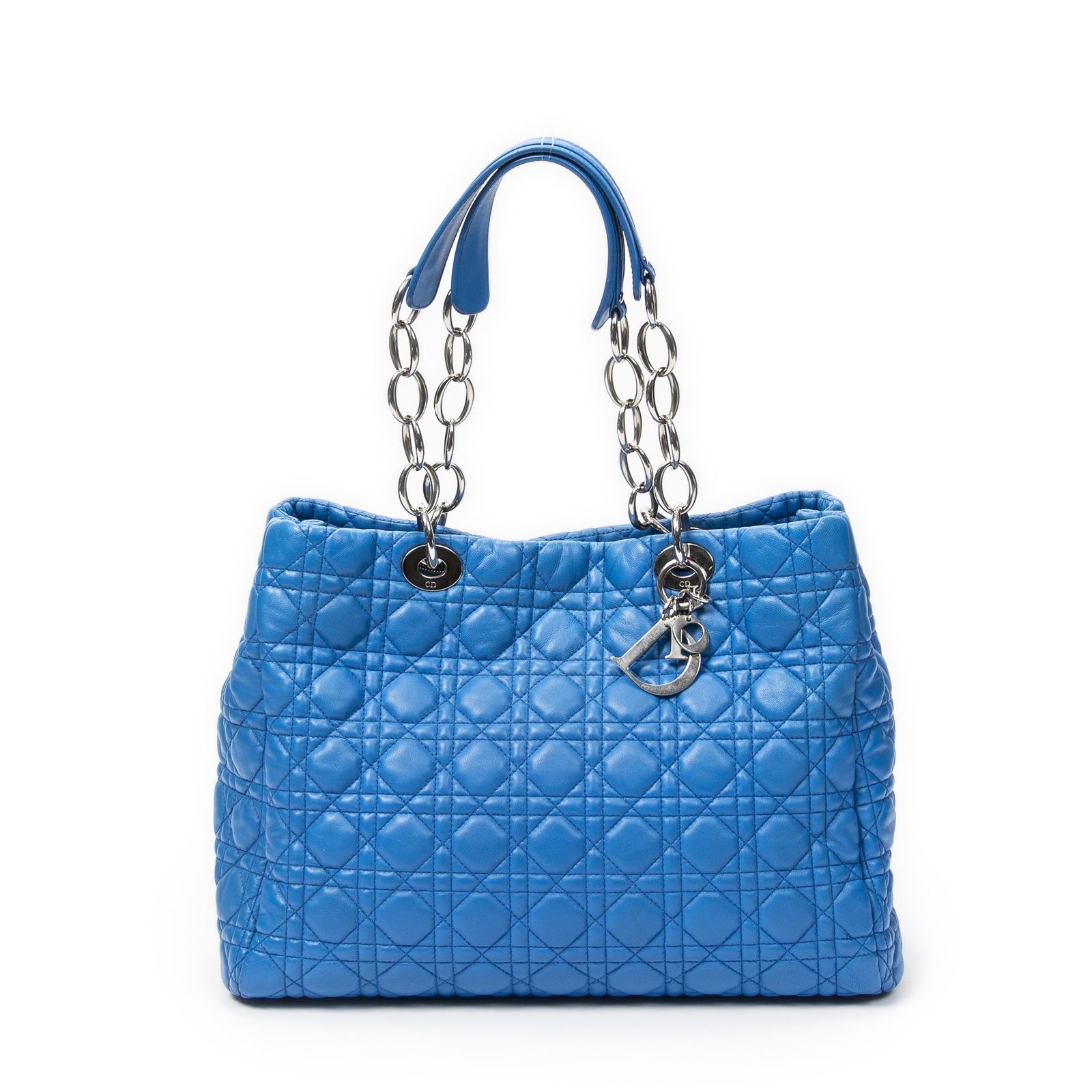 [中古] DIOR ディオールソフトショッピングトート青カナージラムスキンレザーA
