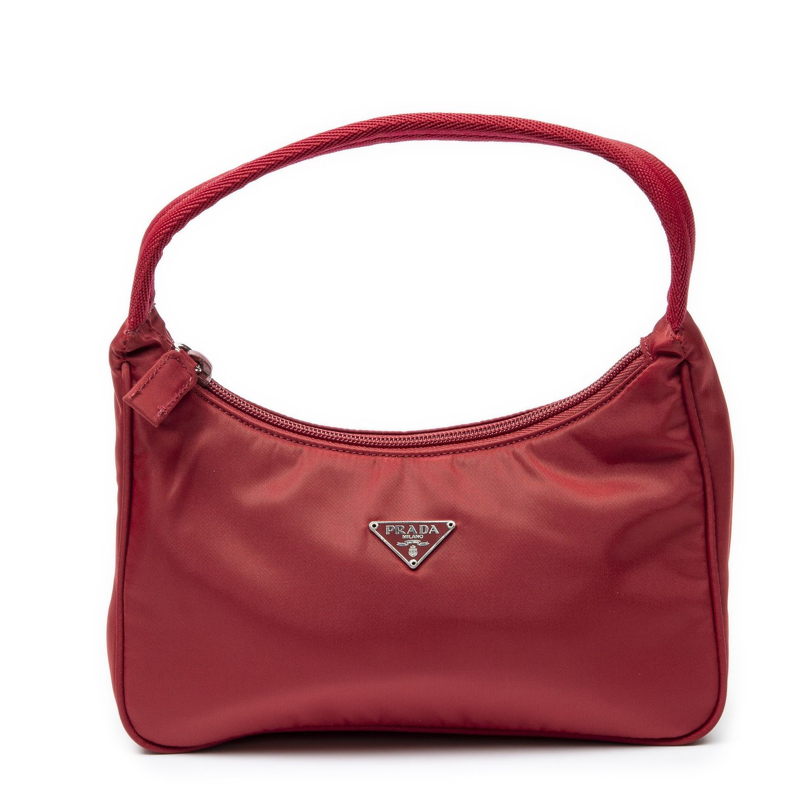 [中古] PRADA プラダヴィンテージ ミニ ジップ ホーボー赤ナイロンキャンバスA