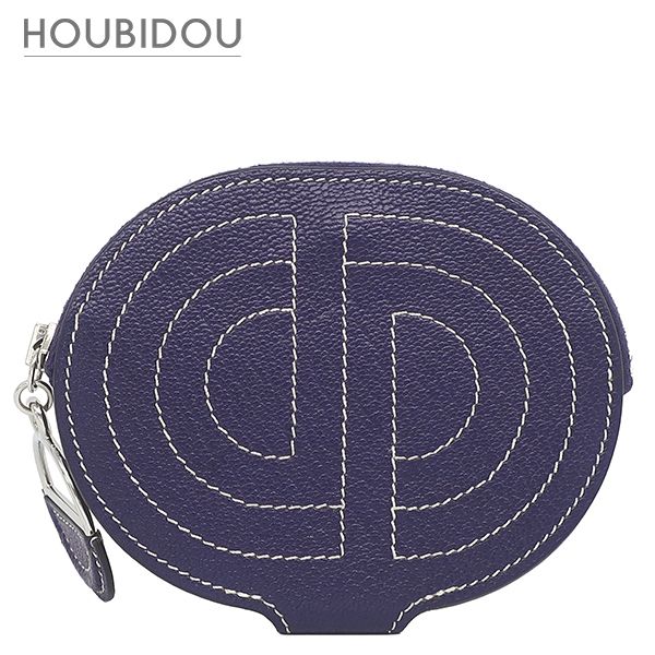 エルメス HERMES コインケース インザループ コインケース シェーブル ネイビー系 シルバー金具 紺 小銭入れ D【中古】