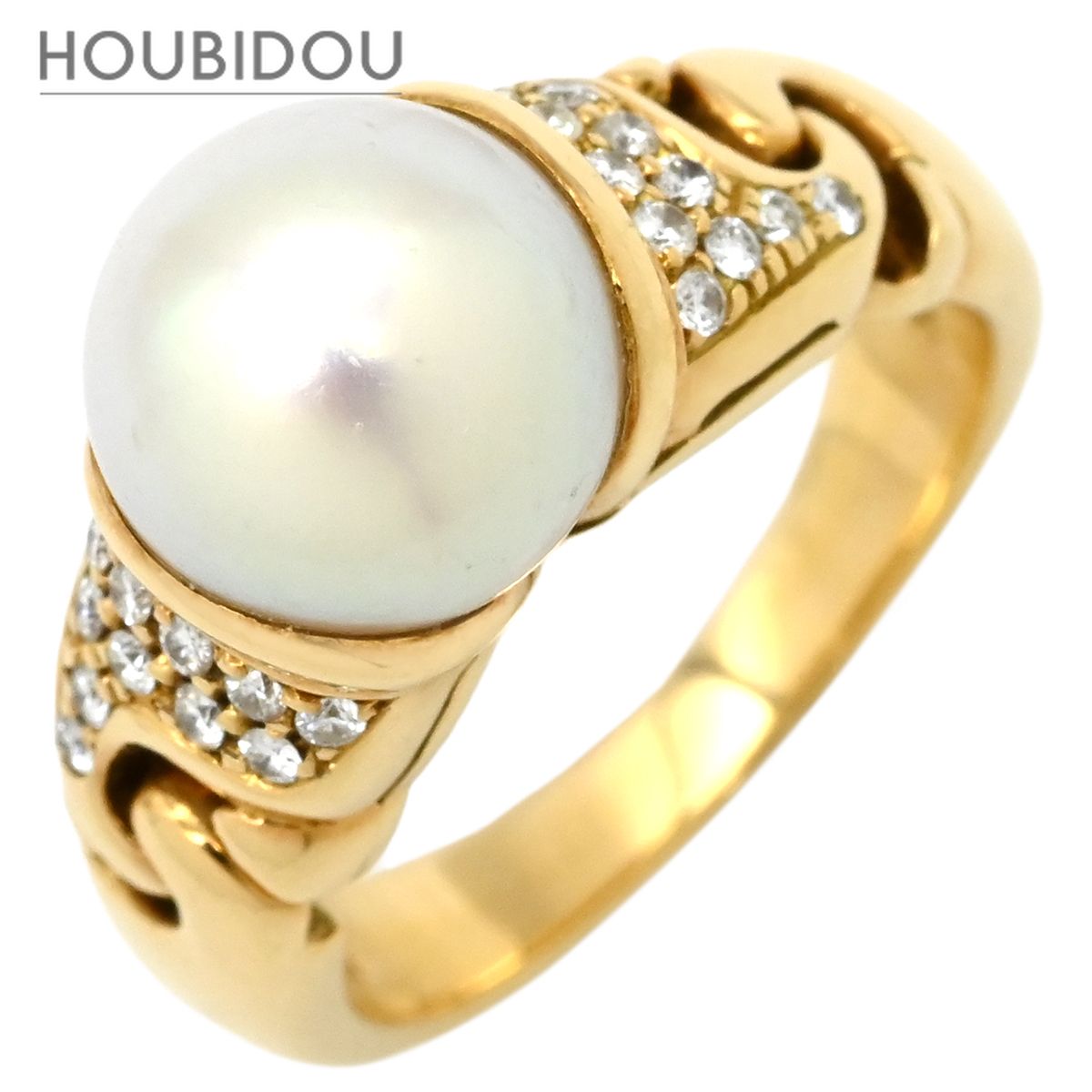 ブルガリ BVLGARI リング 指輪 ガンチョリング パールホワイト×イエローゴールド Au750 YG 18K 18金 ダイヤ 真珠 パール 白 9号【中古】