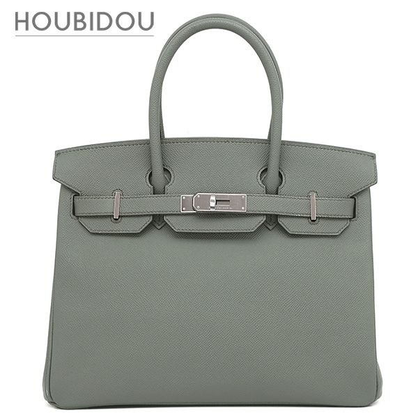 エルメス HERMES ハンドバッグ バーキン30 ヴォーエプソン ヴェールアマンド シルバー金具 緑 グレー D 【保存袋】【中古】