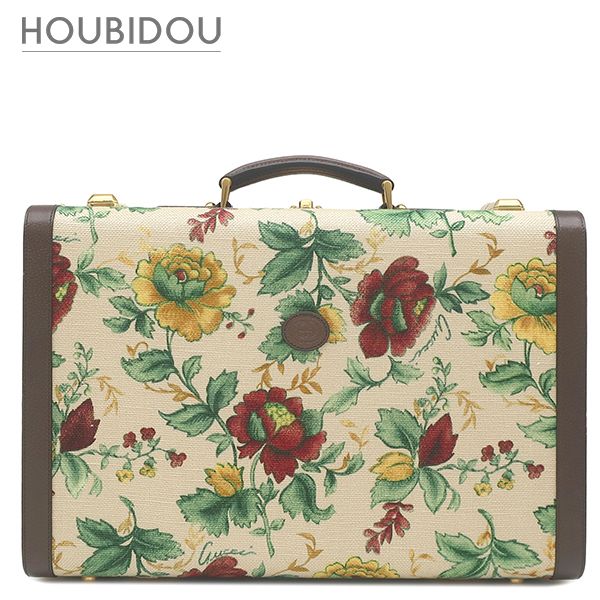 グッチ GUCCI トランク ミディアム リジッド スーツケース キャンバス レザー ベージュ×ブラウン ゴールド金具 フローラ フラワー 花柄 ダブルG 722179【中古】