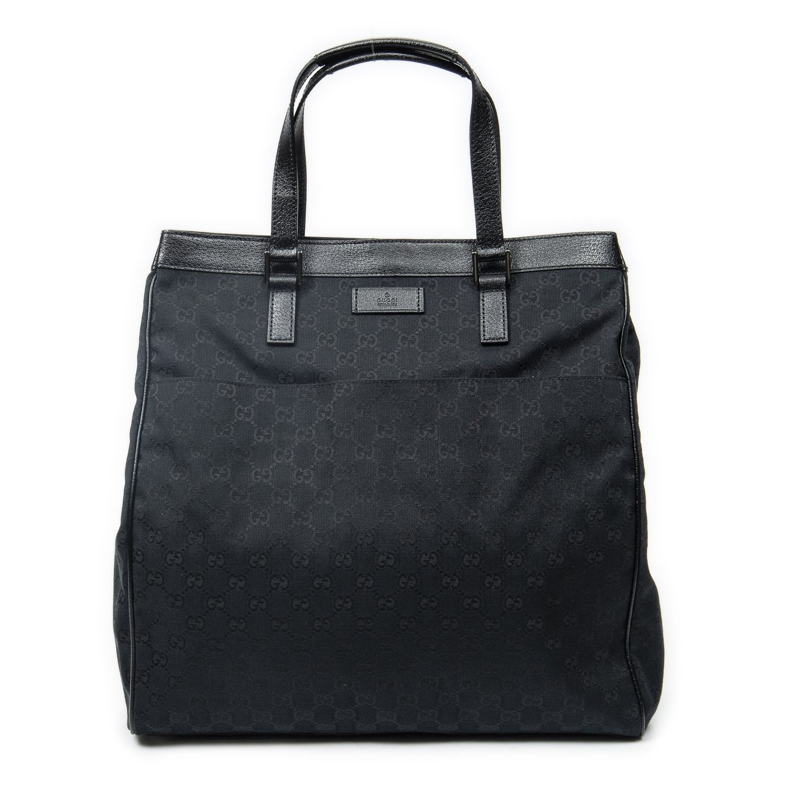 [中古] GUCCI グッチポケットショッピングトート黒GGキャンバスA