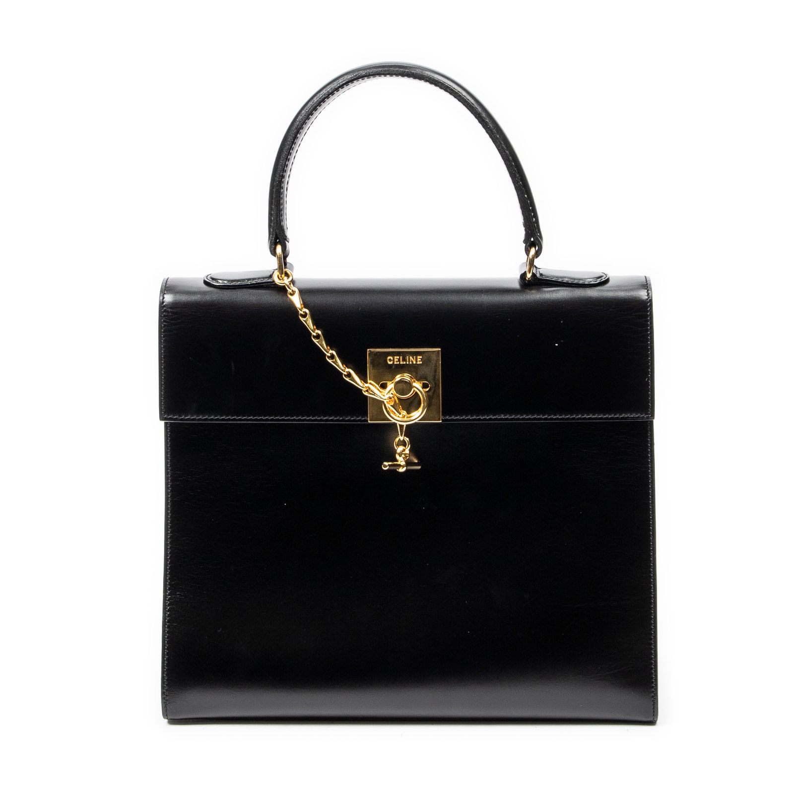 [中古] CELINE セリーヌヴィンテージフラップトップハンドル黒スムースレザーA