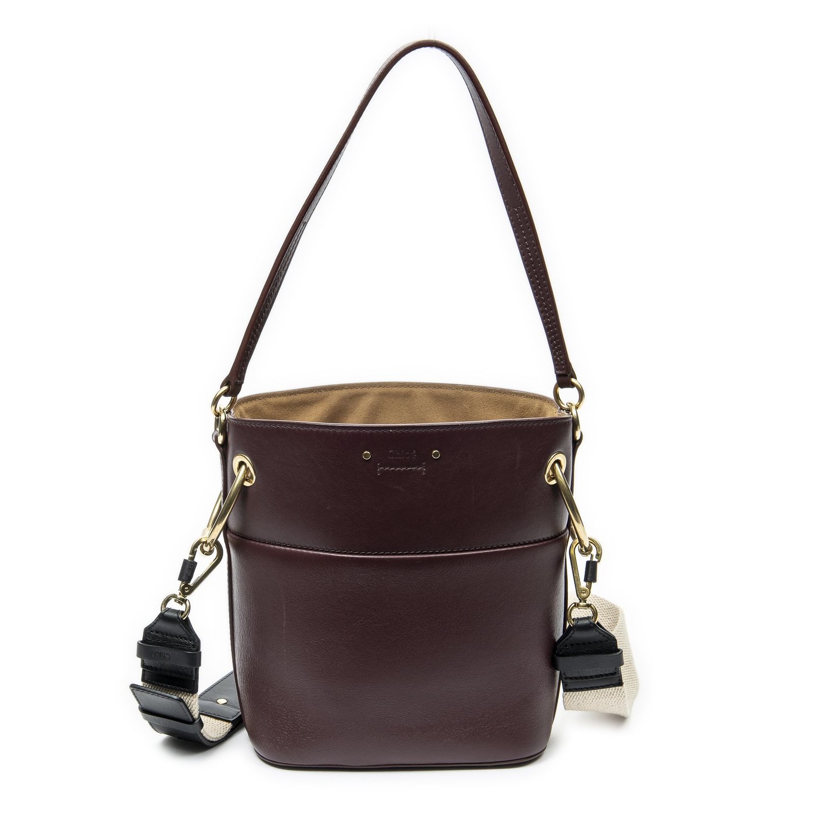 [中古] CHLOE クロエスモールロイバケットバーガンディカーフスキンレザーA