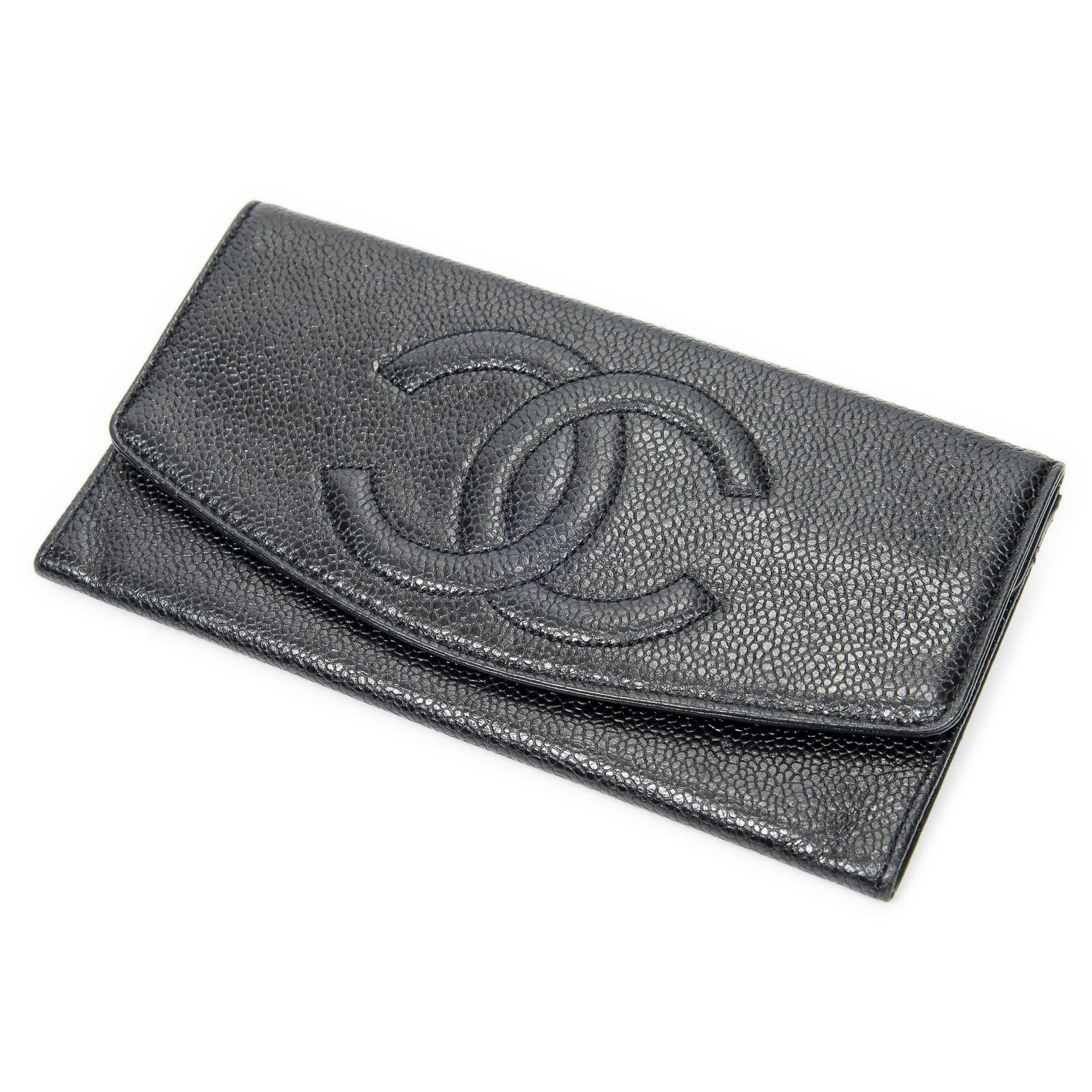 [中古] CHANEL シャネル定番チェック柄ホルダー黒キャビアレザーA