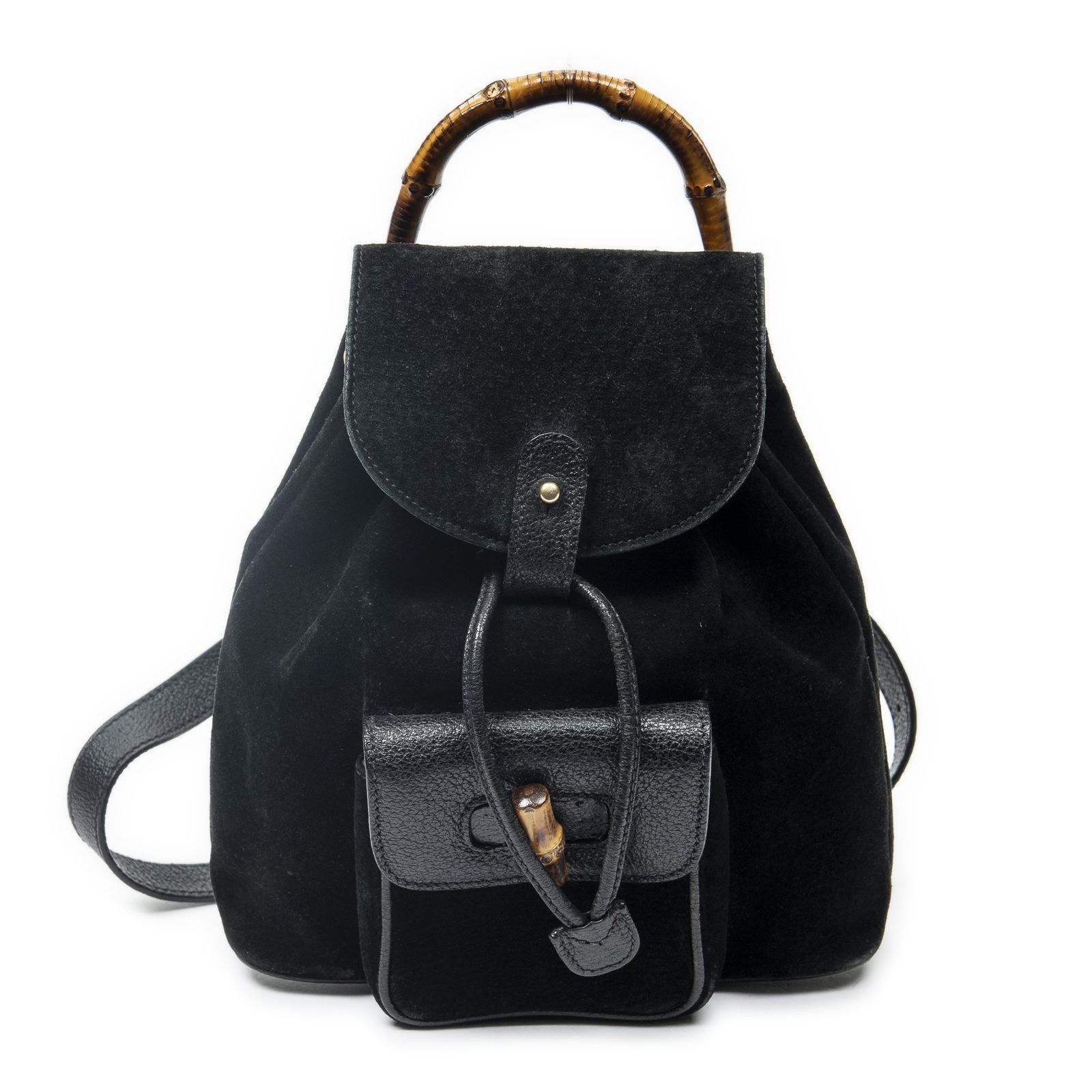 [中古] GUCCI グッチミニバンブーリュックサック黒スエードレザーAB