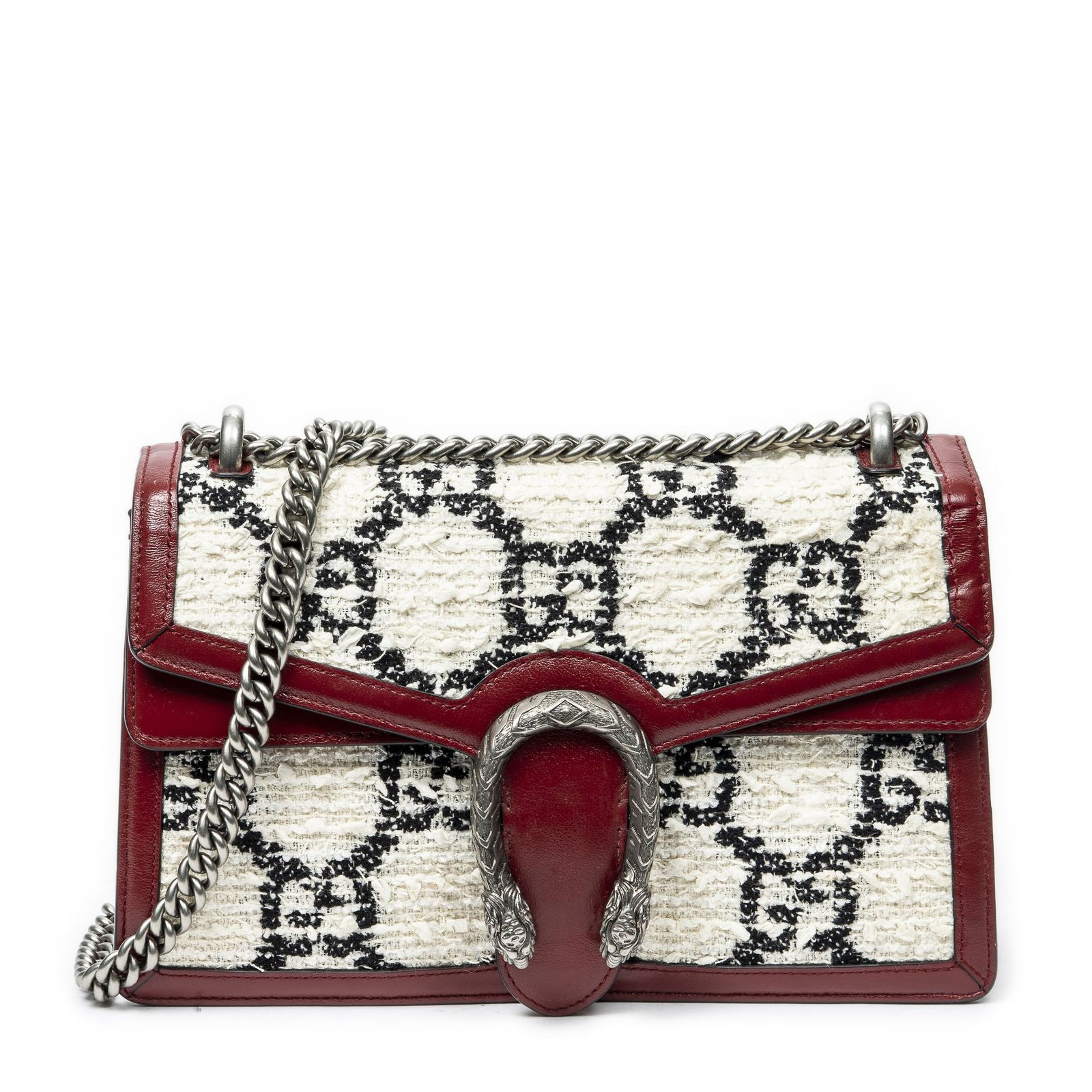[中古] GUCCI グッチスモール ディオニュソス チェーン クロスボディアイボリー、赤ツイードA