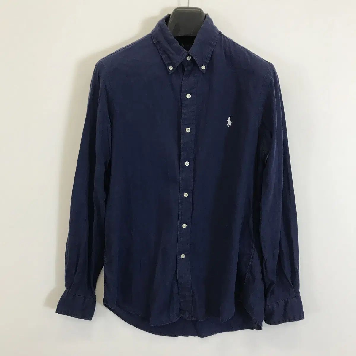 ポロ ラルフローレン ネイビー ホワイトポニー リネンシャツ クラシックフィット S