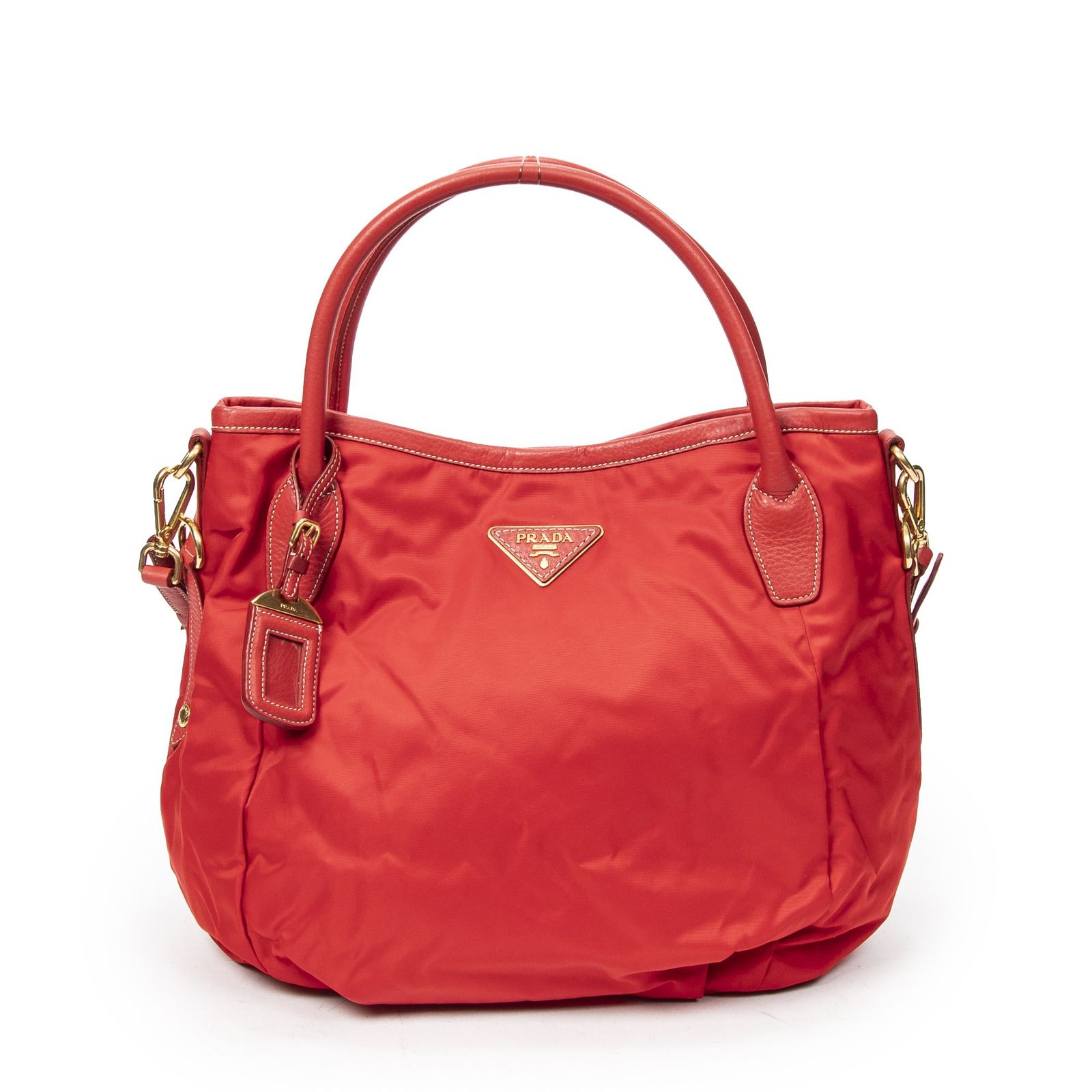[中古] PRADA プラダHobo Bag赤ナイロンキャンバスA