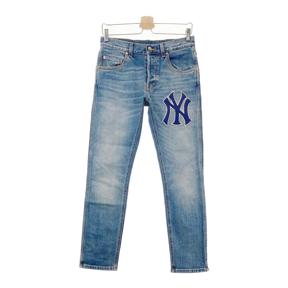 GUCCI グッチ ×MLB NEW YORK YANKEES デニムパンツ ロゴワッペン ネイビー系 28 [240101640704] メンズ