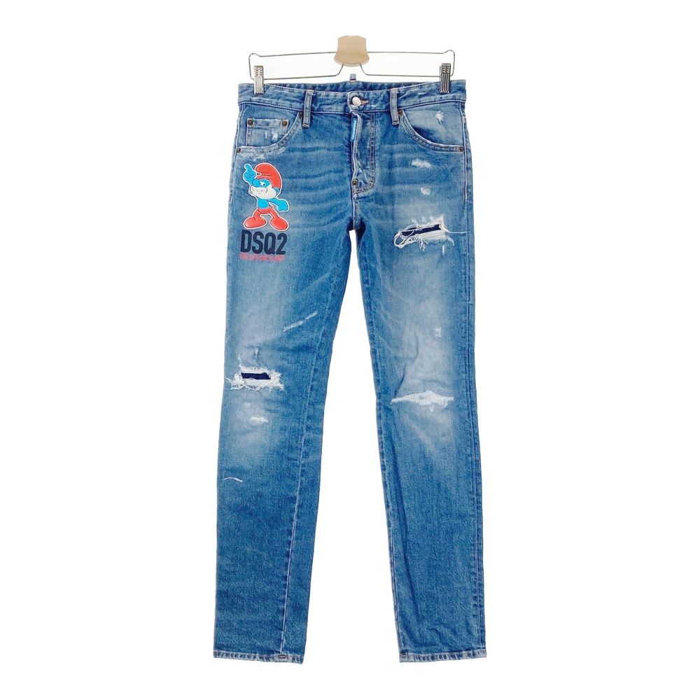 DSQUARED2 ディースクエアード S78LB0101 SKATER JEAN スリム デニムパンツ ダメージ加工 ×THE SMURF ネイビー系 44 [240101640712] メンズ