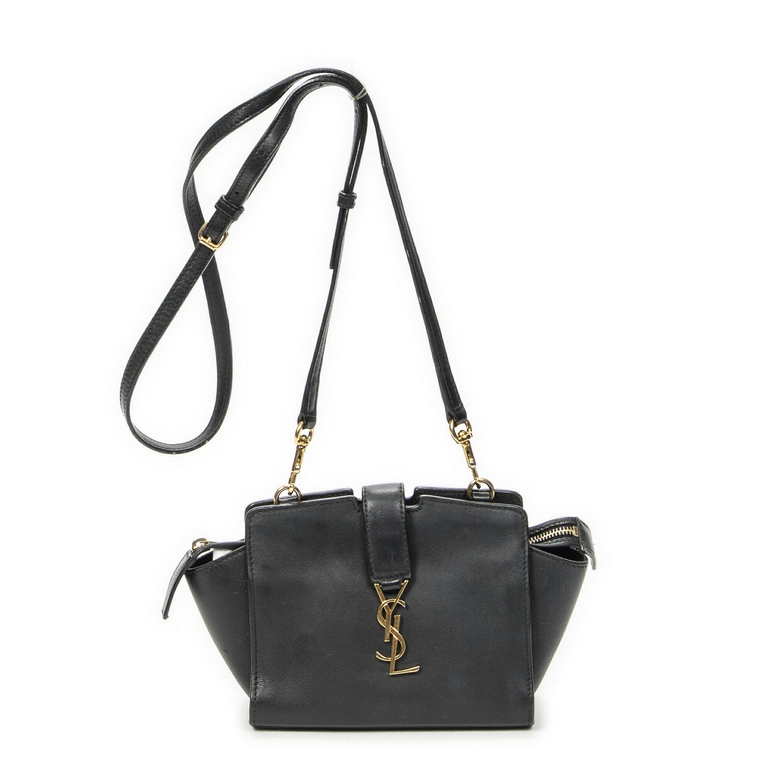 [中古] YVES SAINT LAURENT イヴサンローランモノグラム カバス黒カーフスキンレザーAB
