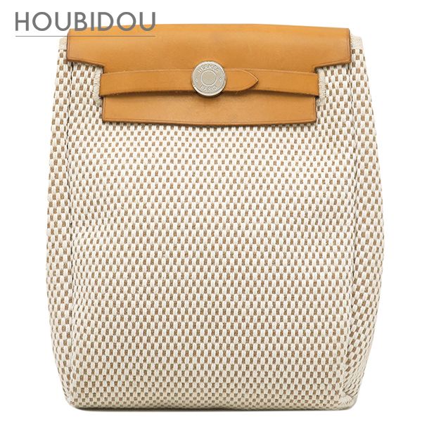 エルメス HERMES ショルダーバッグ エールバッグ TPM トワルGM ヴァッシュハンター ナチュラル×ブラック シルバー金具 茶 黒 □不鮮明【中古】