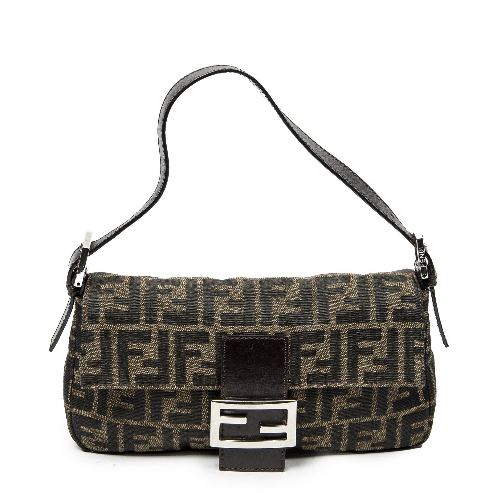 [中古] FENDI フェンディバゲットカーキ色、茶色ズッカキャンバスA