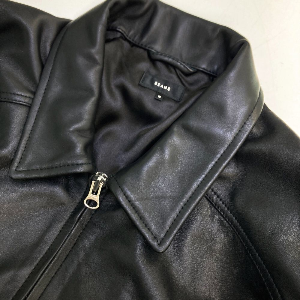 BEAMS ビームス ワイドフィット 4ポケット レザー ブルゾン ブラック系