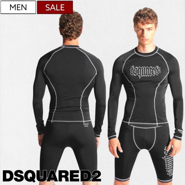 【定価25,300円】DSQUARED2 ディースクエアード キメすぎないのに品がある！日差しは遮る視線はハズさない周りと一線を画す ブランドロゴ入りラッシュガード ラッシュパンツ インナーパンツ レギンス タイツ 水着 ハーフパンツ 短パン スイムショーツ