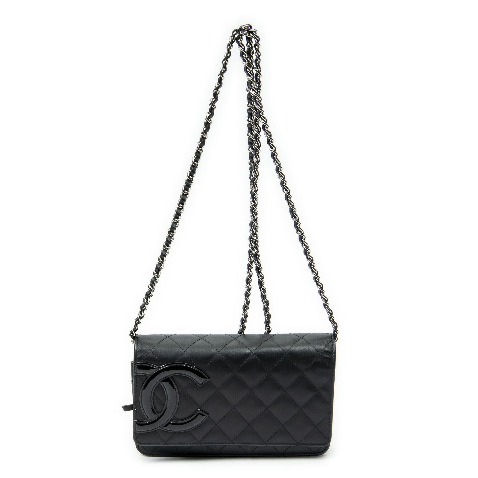 [中古] CHANEL シャネルカンボンライン チェーンウォレット黒マトラッセカーフスキンA