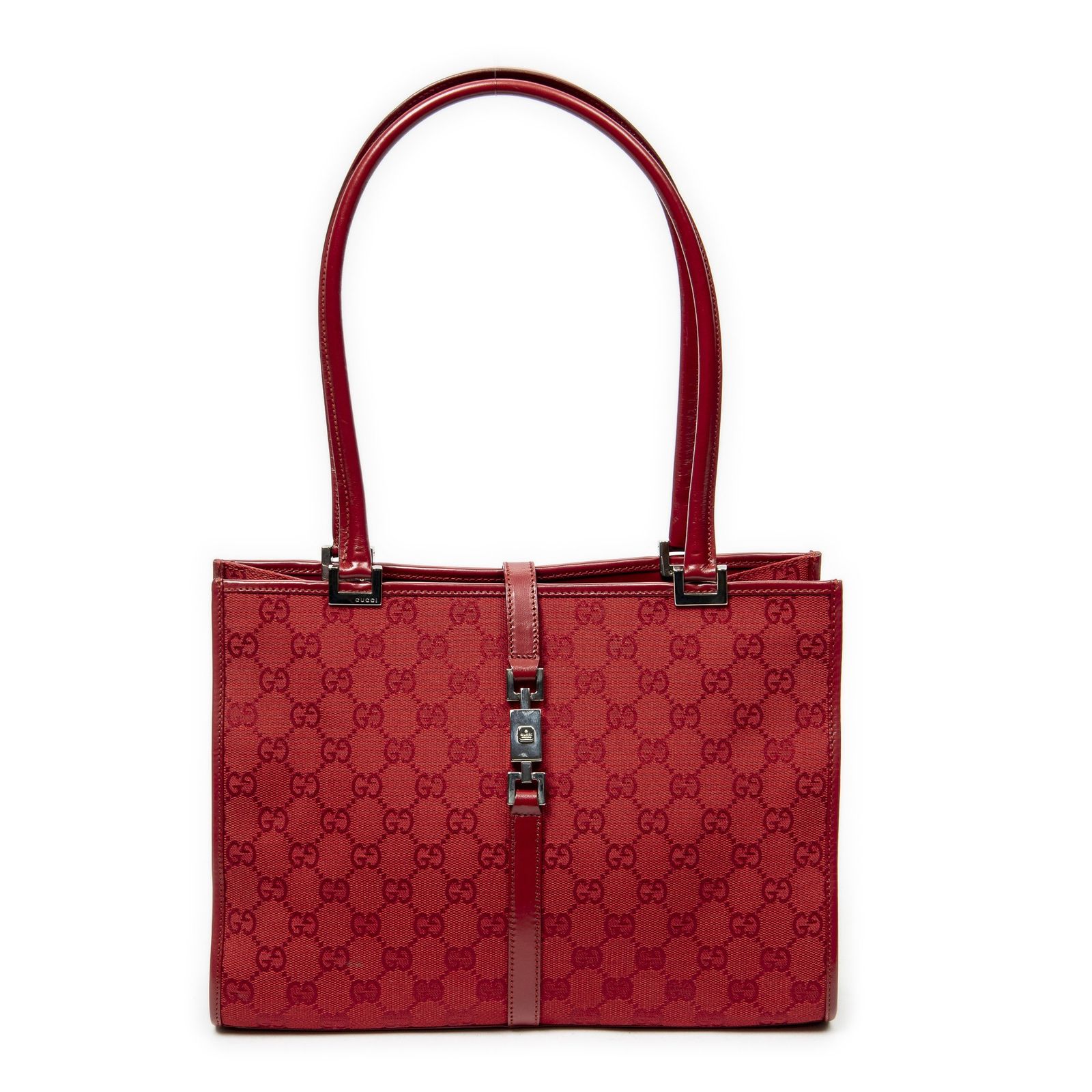 [中古] GUCCI グッチスクエア ジャッキー トート赤GGキャンバスA
