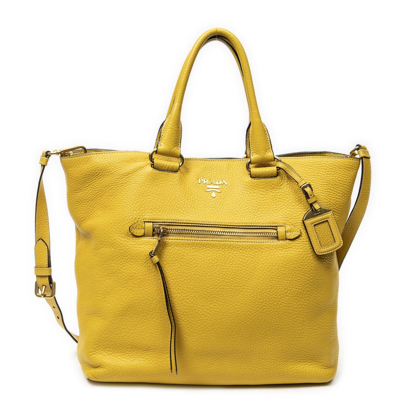 [中古] PRADA プラダコンバーチブル ジップ トート黄色ヴィテロ ダイノA