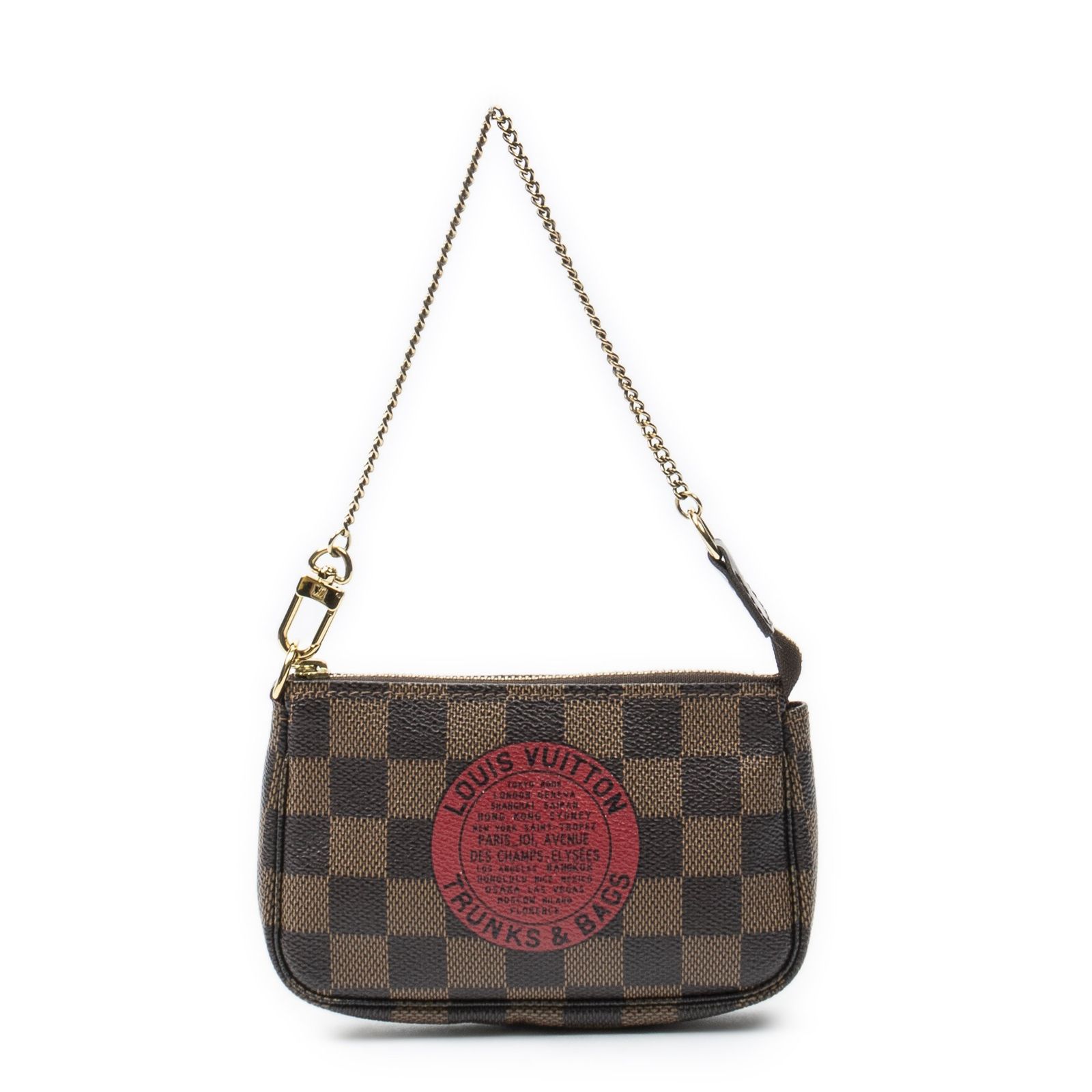 [中古] LOUIS VUITTON ルイヴィトンミニポシェットアクセサリー茶色、赤ダミエ・エベヌ コンプリスA