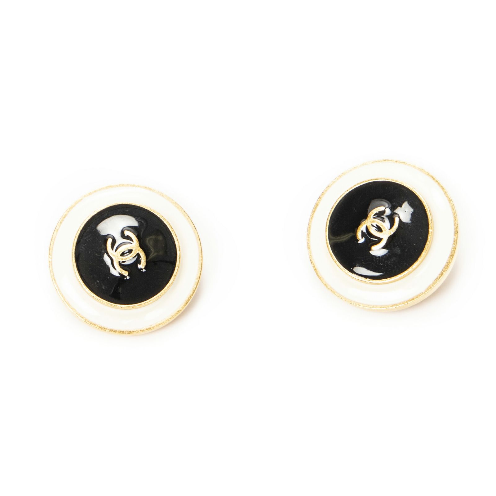 [中古] CHANEL シャネルラージ CC ラウンド クリップオン イヤリング黒、アイボリー、金金メッキA