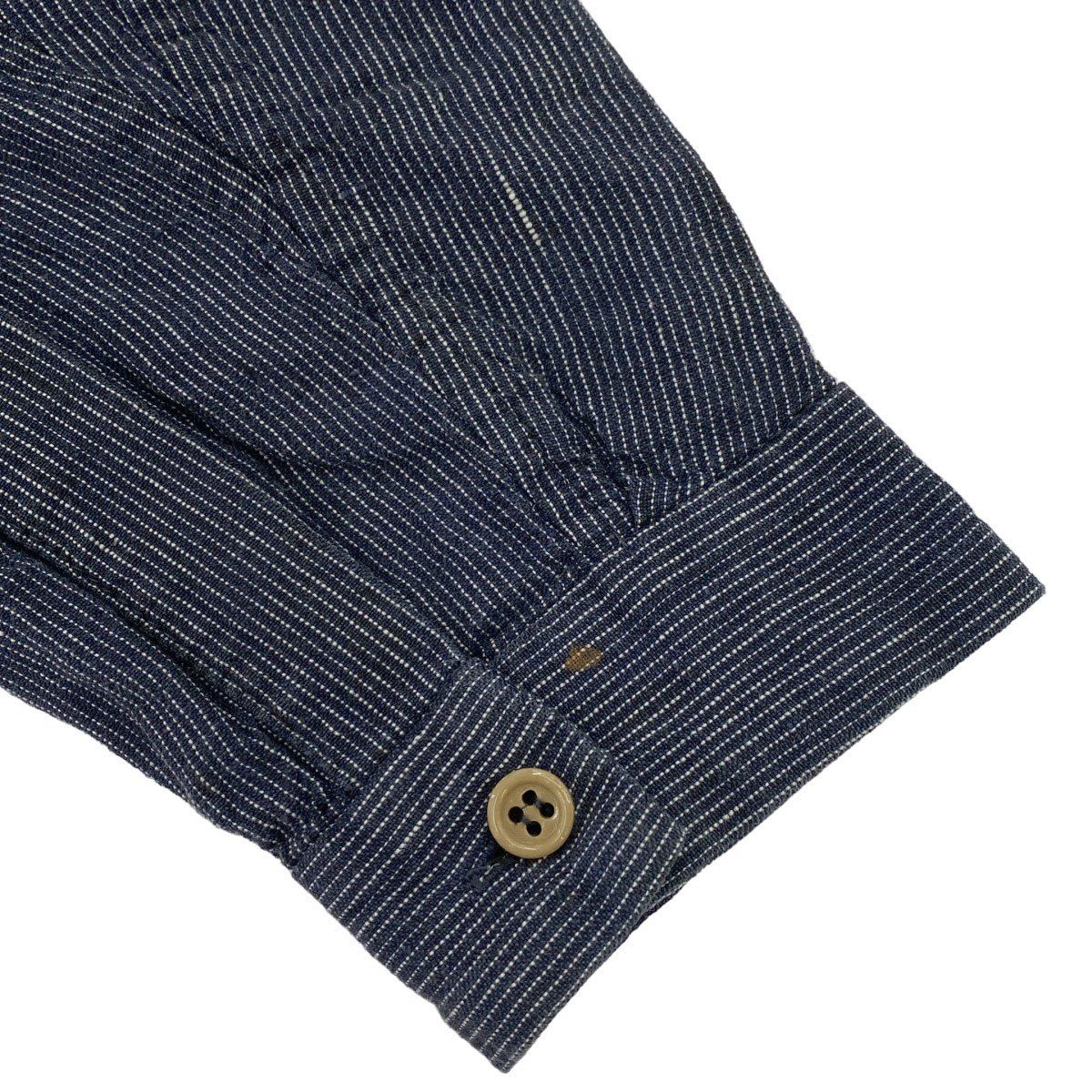 FRANK LEDER フランクリーダー 長袖リネンストライプシャツ ブルー XS