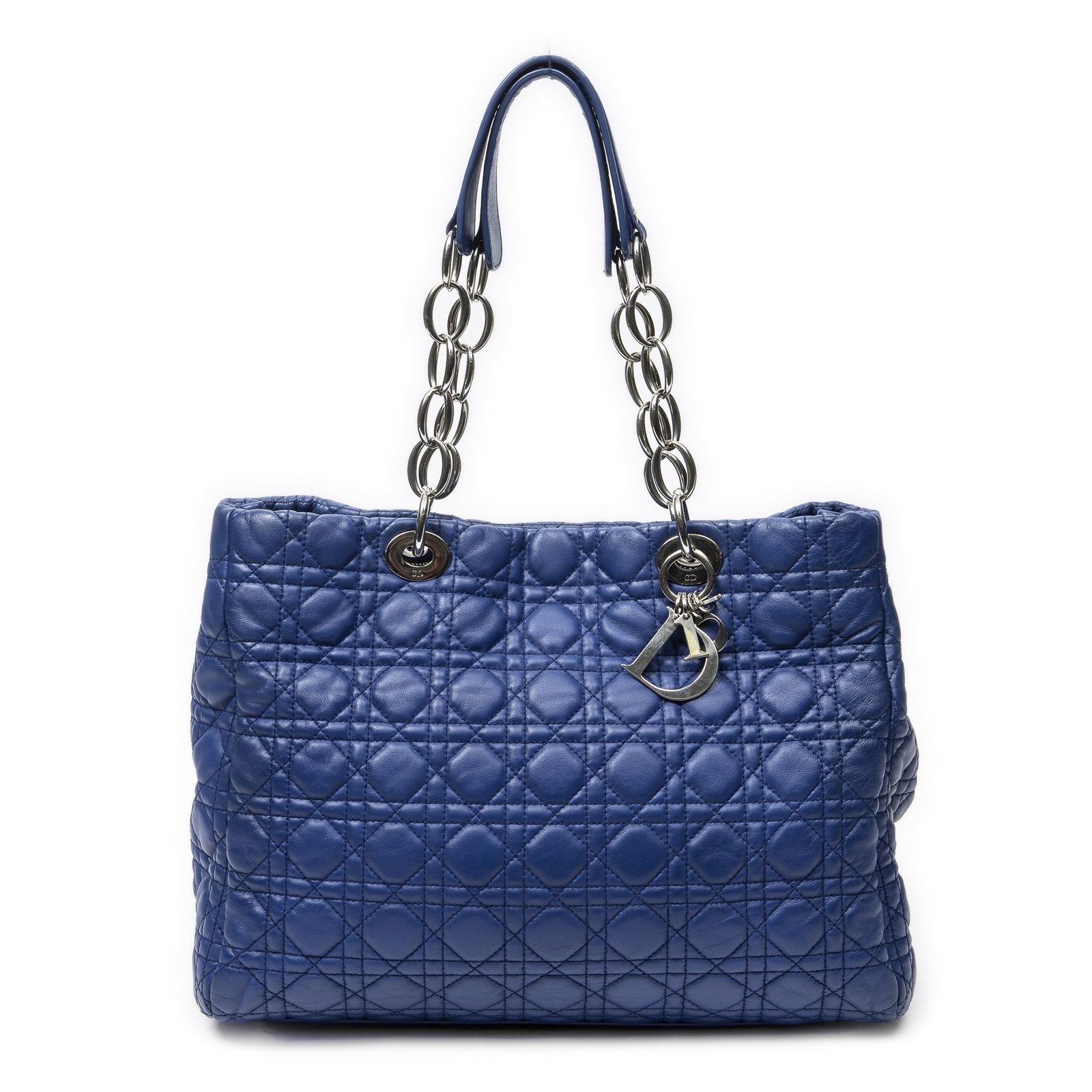 [中古] DIOR ディオールソフトショッピングトートネイビーカナージラムスキンレザーA