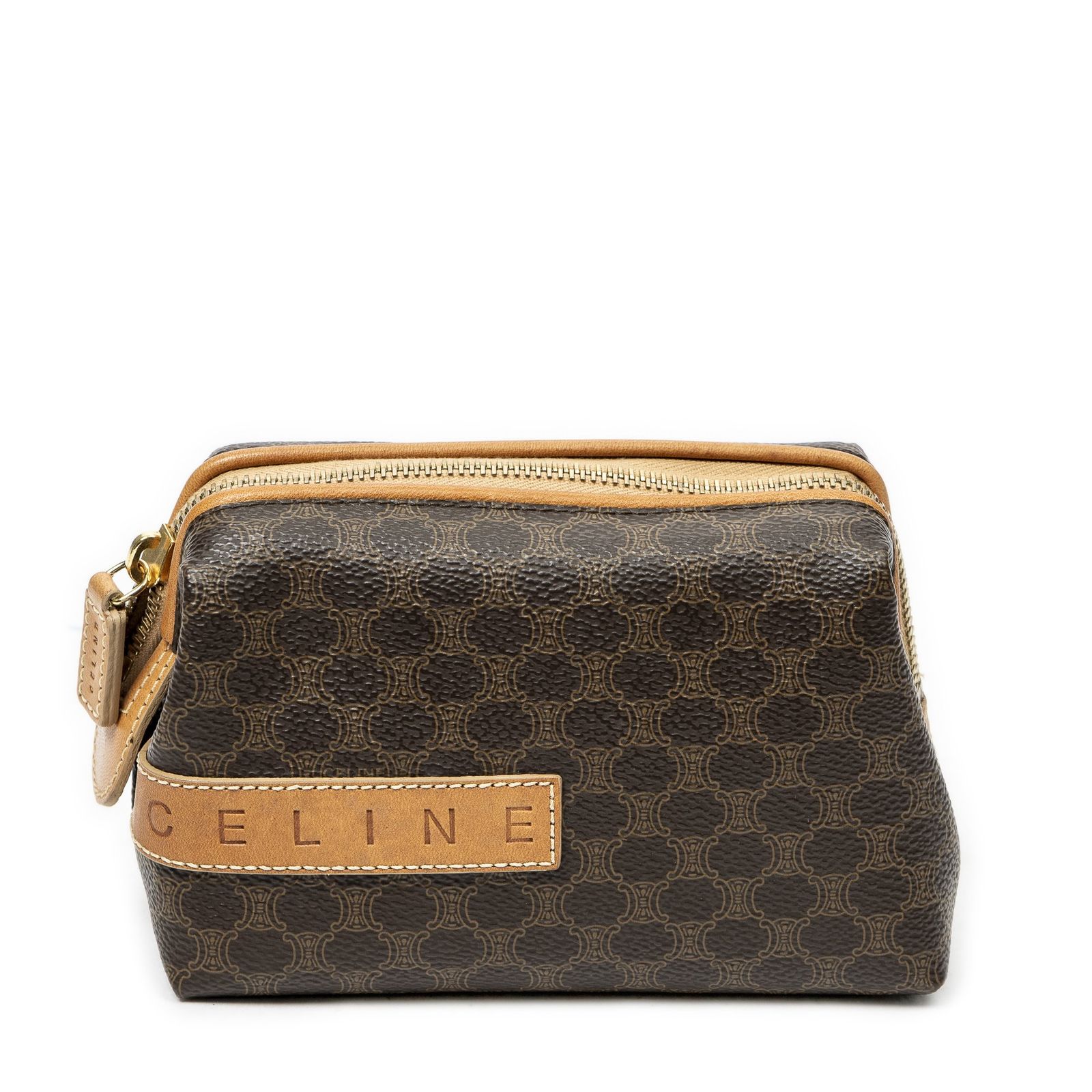 [中古] CELINE セリーヌミニ フレーム コスメポーチ茶色マカダムPVCキャンバスA