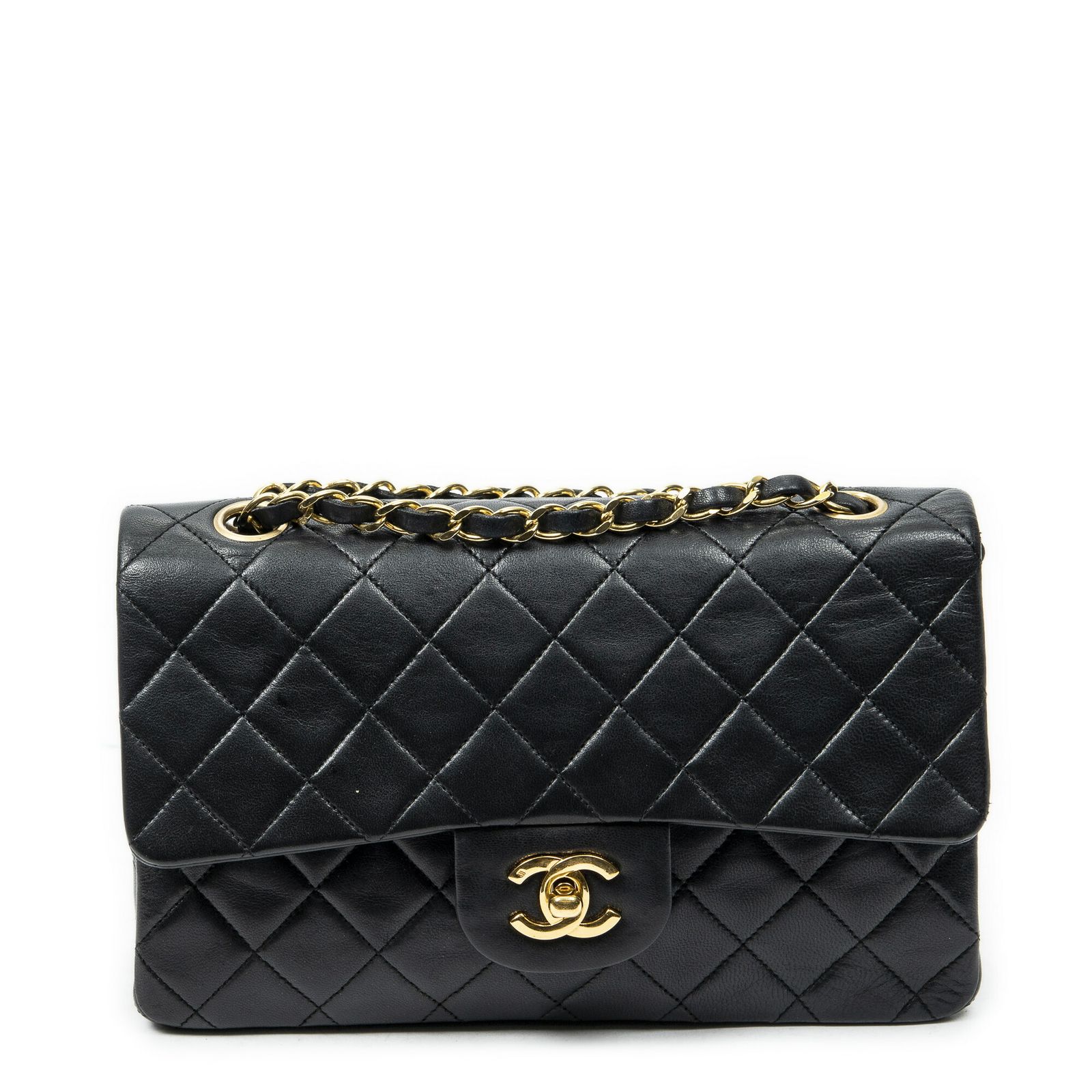 [中古] CHANEL シャネルマトラッセ Wフラップ黒マトラッセラムスキンレザーA