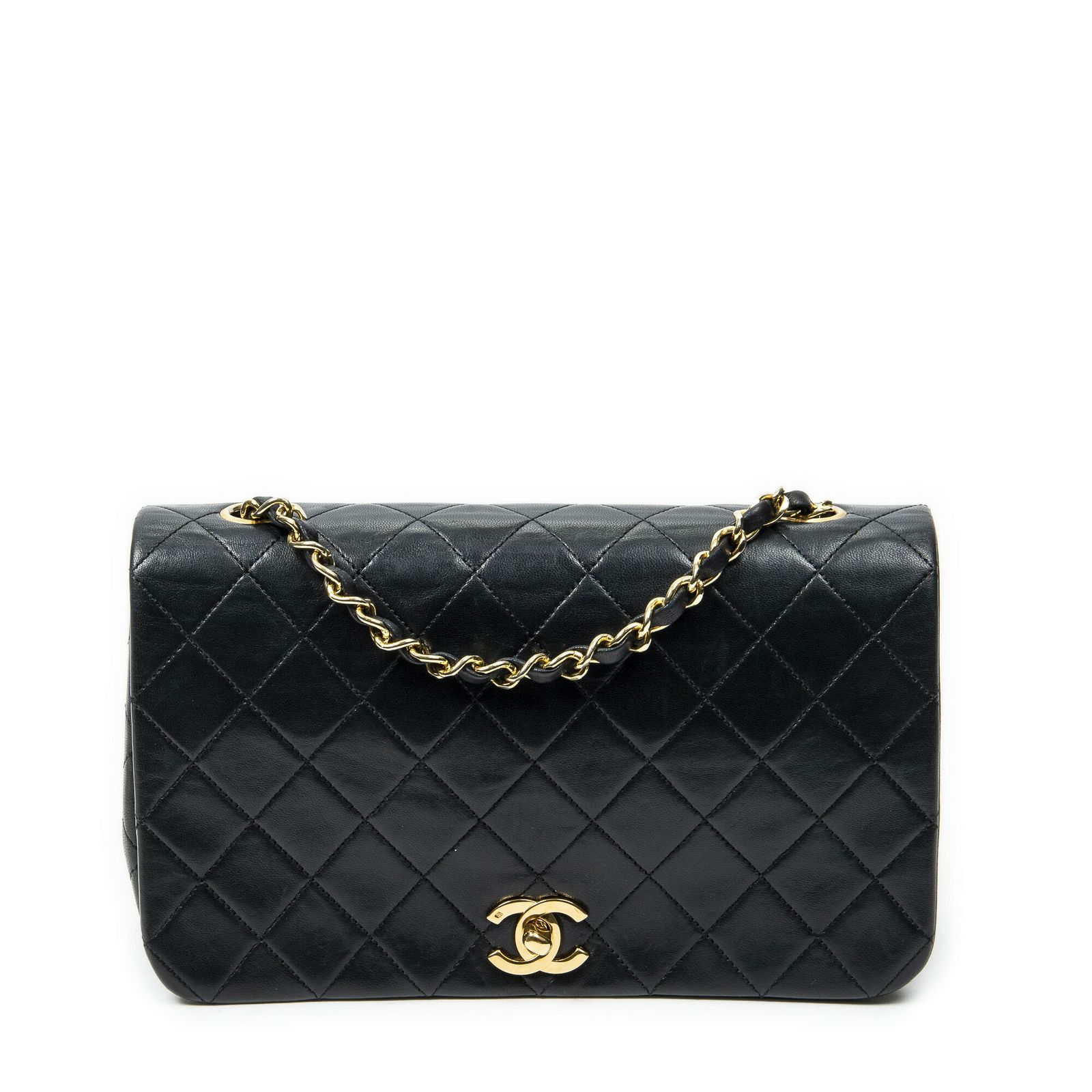 [中古] CHANEL シャネルマドモアゼル フルフラップ黒マトラッセラムスキンレザーA